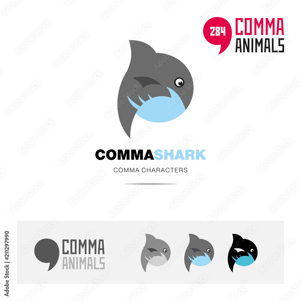 Obraz premium Shark animal concept icon set and modern brand identity logo template and app symbol based on comma sign
