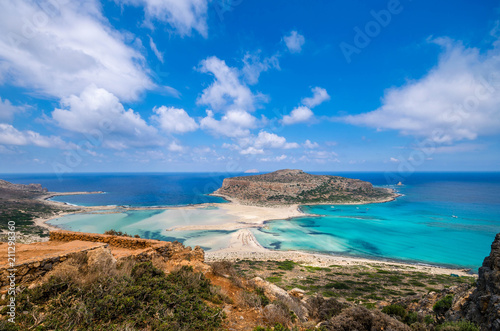 Amazing view from the top of Balos lagoon. The exotic beach with crystal water and the unique landscape is one of the most popular destination in Crete.