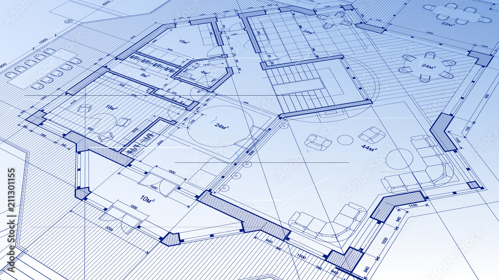 vector architectural plan - abstract architectural blueprint of a modern residential building / technology, industry, business concept illustration: real estate, building, construction & architecture