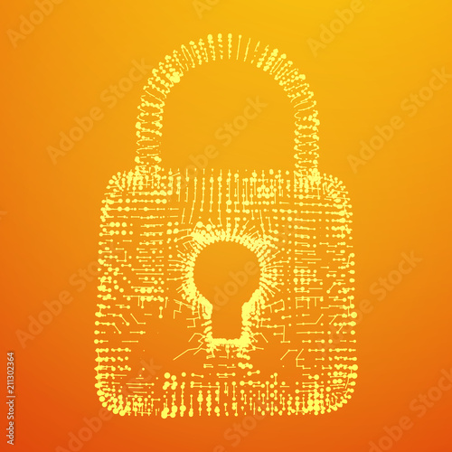 Padlock cyber security concept. Lock symbol from lines and dots, point connecting network. Wireframe low poly mesh vector illustration
