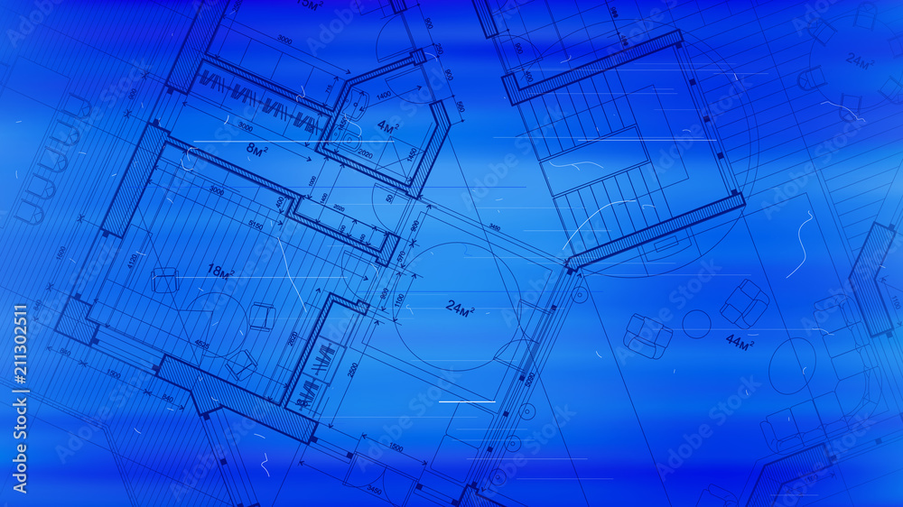 vector architectural plan - abstract architectural blueprint of a modern residential building / technology, industry, business concept illustration: real estate, building, construction & architecture