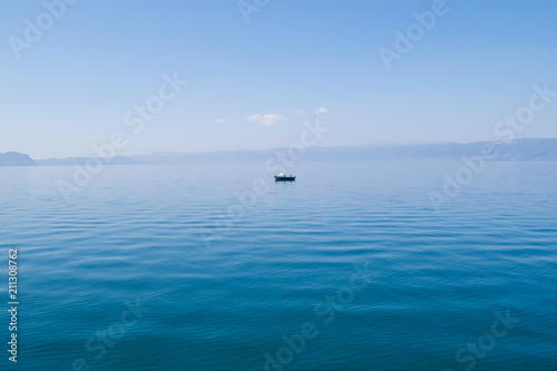 Lone boat out on Lake Ohrid, Republic of Macedonia