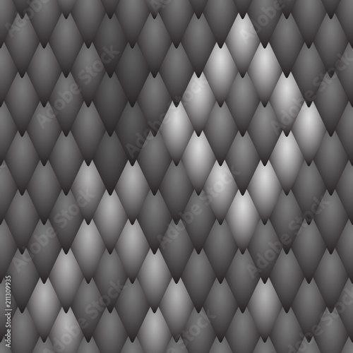 Seamless textured black scales of a snake, fish, dragon or other animal. A sample with a light and dark pattern of scales on  background of black scales