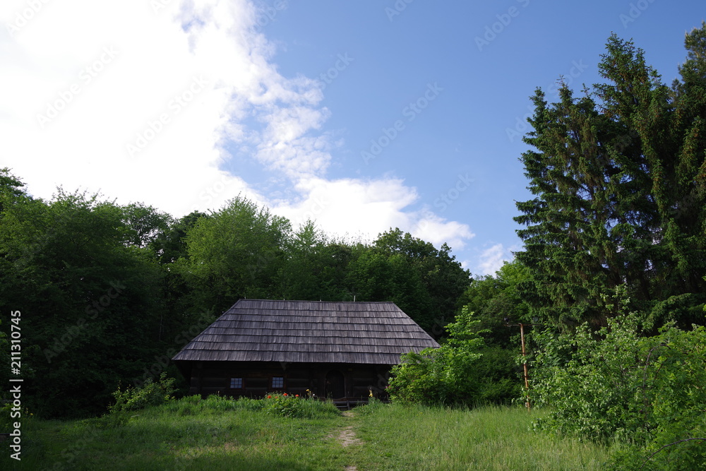 wooden house near the forest wooden house near the forest
