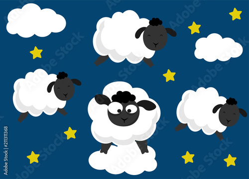 Insomnia concept vector. Counting sheeps cute illustration.
