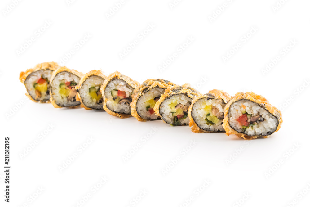 Tempura sushi maki japanese traditional food.