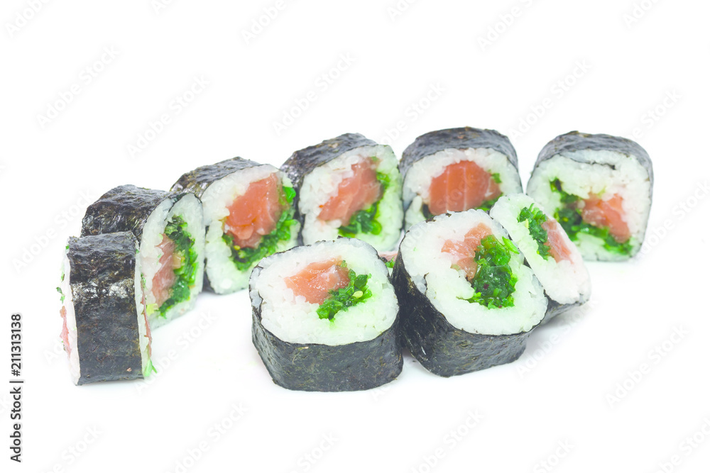 Seafood - isolated rolls on white background Seafood - isolated rolls on white background