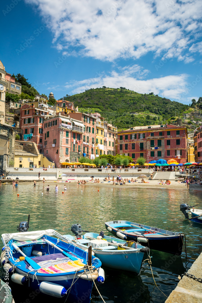 Vertical View of Boats Moored in the Bay of Vernazza at Summer