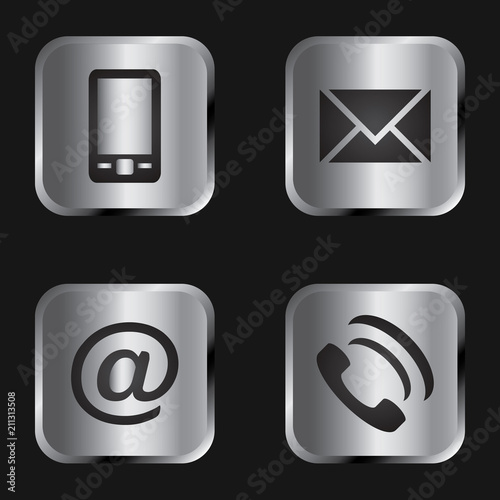 Vector icon set: silver communication icons - mobile phone, envelope, e-mail address, phone