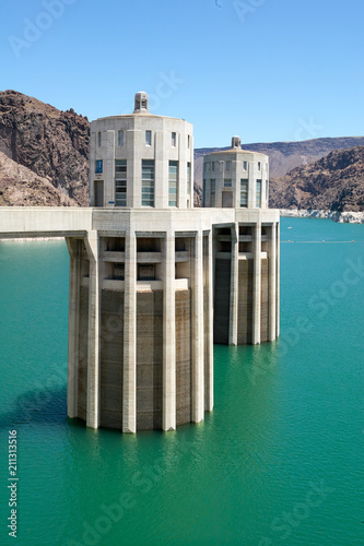 Фотография Two of the intake towers on the Hoover dam