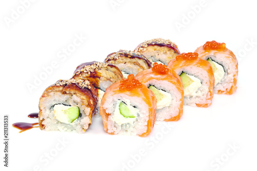 Seafood - isolated rolls on white background