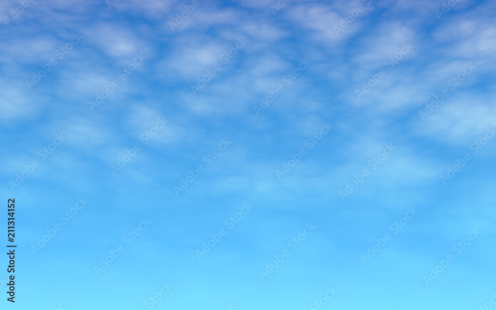 The bright sky in the morning. Blue sky background with white clouds. Cumulus white clouds in the clear blue sky. 3D illustration The bright sky in the morning. Blue sky background with white clouds. Cumulus white clouds in the clear blue sky. 3D illustration