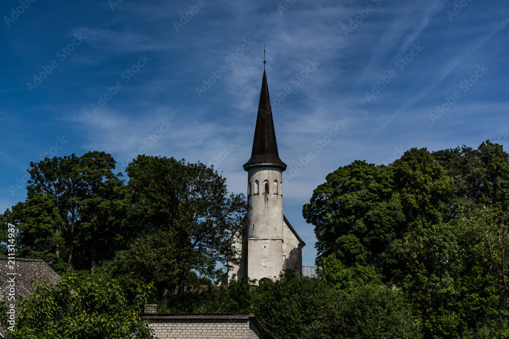 View to ancient church of John the Baptist in Luganuse, Estonia. The church is built in 14th century.