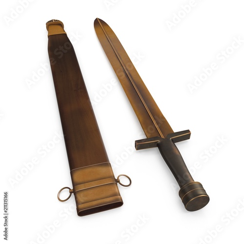 Greek Xiphos Sword with Sheath on white. 3D illustration photo