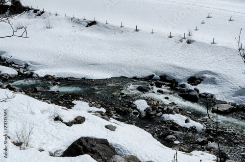 Mountain rapid creek in the snow