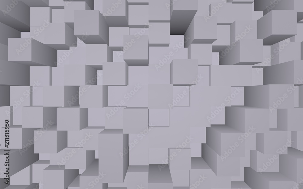 Abstract gray elegant cube geometric background. Chaotically advanced rectangular bars. 3D Rendering, 3D illustration