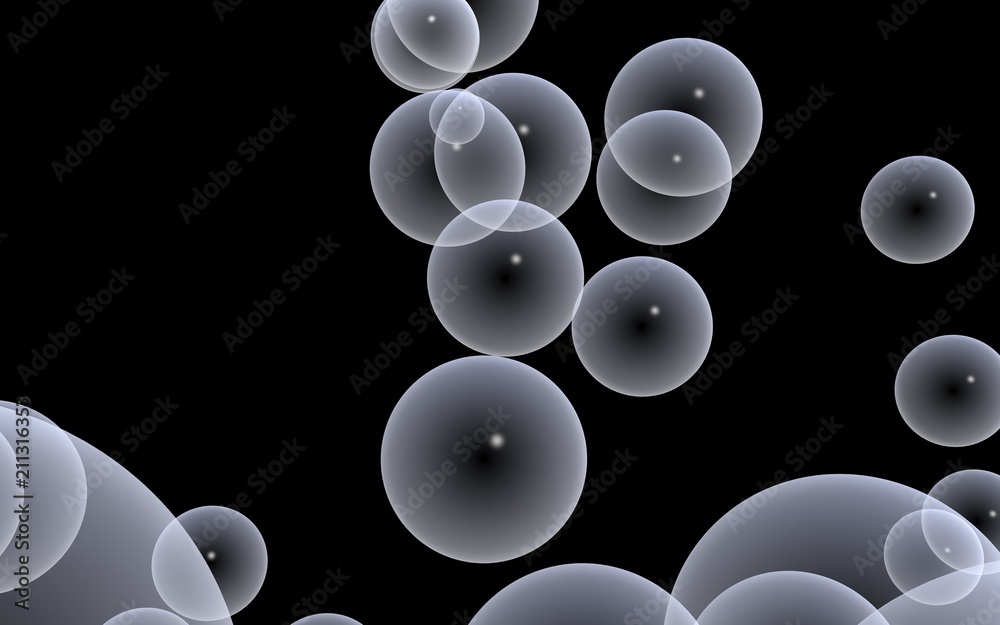 Dark background and light bubbles. Wallpaper, texture with balloons. 3D illustration Dark background and light bubbles. Wallpaper, texture with balloons. 3D illustration