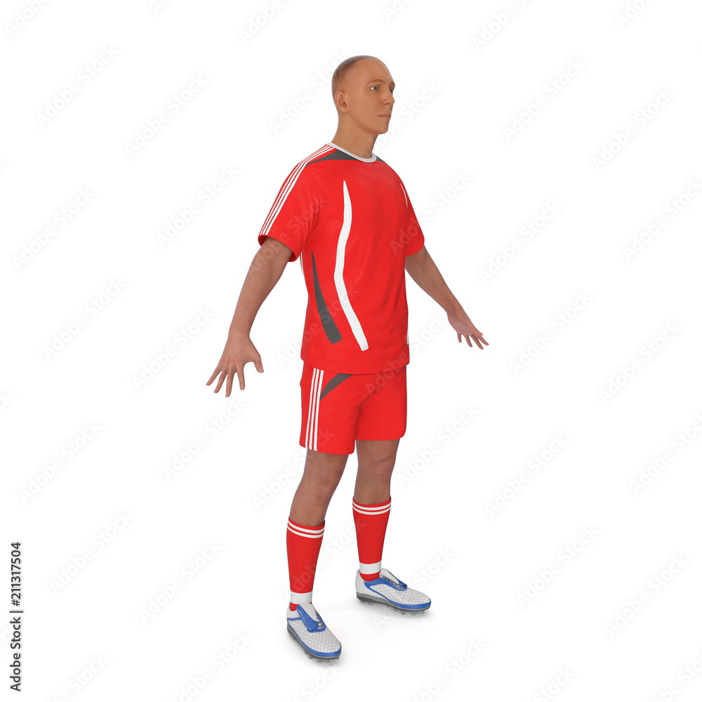 Portrait of professional soccer player. Isolated on white 3D Illustration