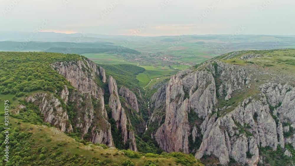 Bird's eye view of Turda Gorge in Transylvania, Romania