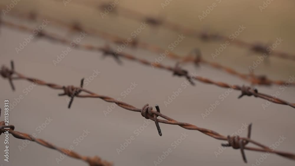 Barbed wire on the fence near airport