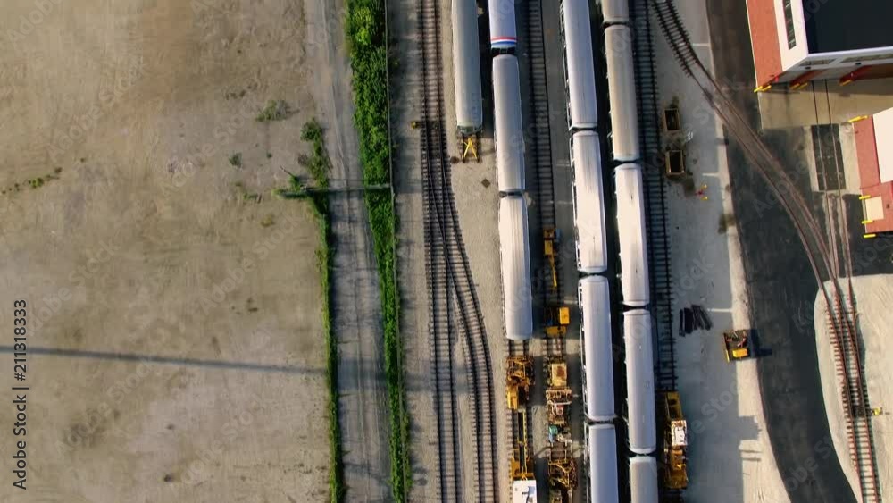 Aerial - Looking Down At An Urban Commuter Train Yard Aerial - Looking Down At An Urban Commuter Train Yard