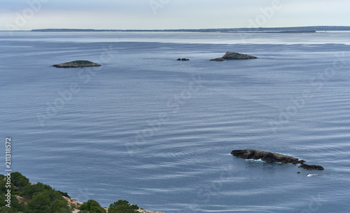 Smooth Mediterranean Sea. Ibiza Island. Balearic Islands. Spain