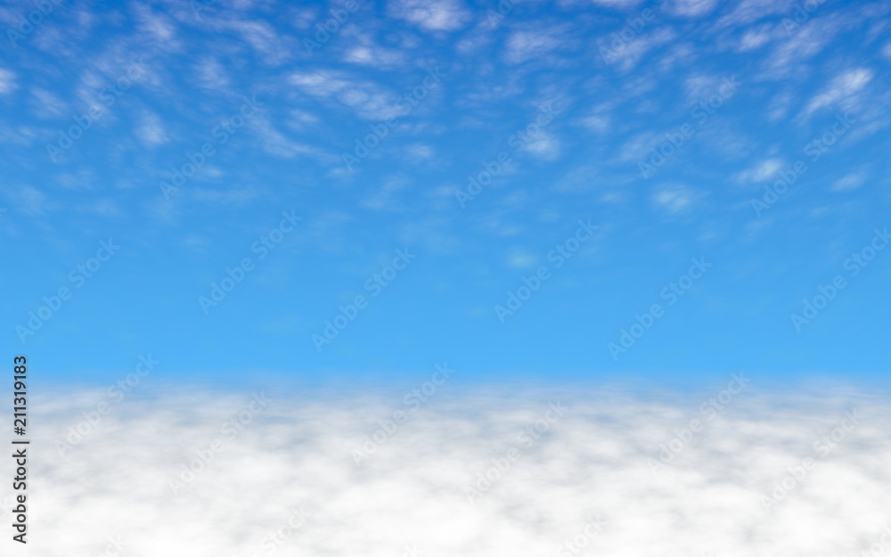 Fototapeta premium Blue sky background with white clouds. Cumulus white clouds in the clear blue sky in the morning. 3D illustration