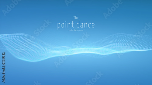 Vector abstract blue particle wave, points array, shallow depth of field. Futuristic illustration. Technology digital splash or explosion of data points. Point dance waveform. Cyber UI, HUD element.