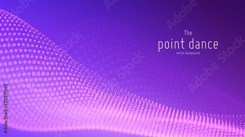 Vector abstract violet particle wave, points array, shallow depth of field. Futuristic illustration. Technology digital splash or explosion of data points. Point dance waveform. Cyber UI, HUD element.