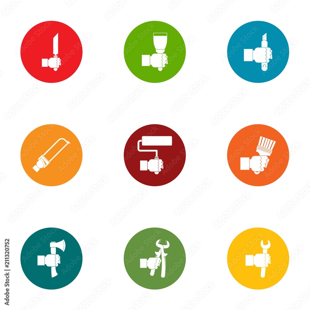 Tooling icons set. Flat set of 9 tooling vector icons for web isolated on white background