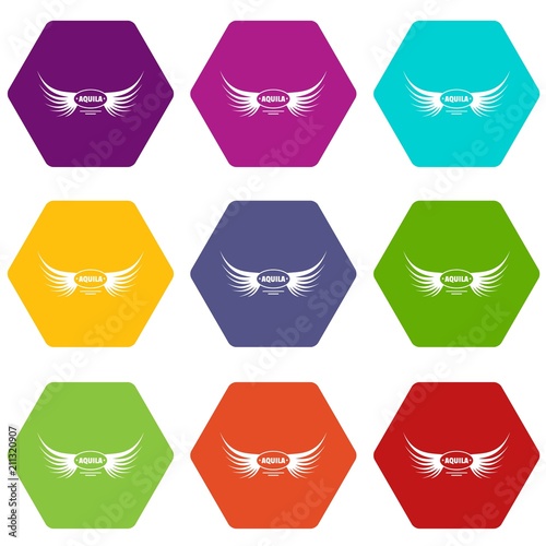 Aquila wing icons 9 set coloful isolated on white for web