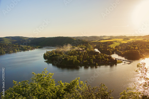 Panorama of lake Slapy near Prague on river Vltava with peninsula Zdan.