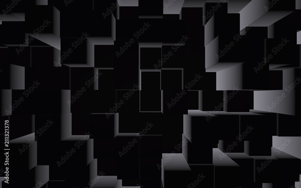 Abstract dark elegant cube geometric background. Chaotically advanced rectangular bars. 3D Rendering, 3D illustration