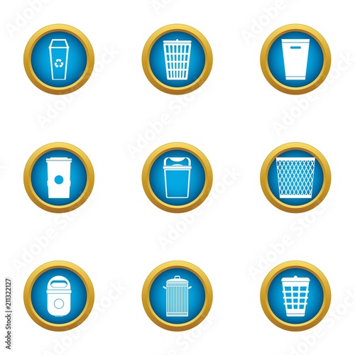 Dustbin icons set. Flat set of 9 dustbin vector icons for web isolated on white background
