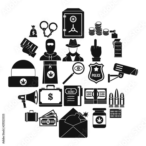 Criminal offence icons set. Simple set of 25 criminal offence vector icons for web isolated on white background