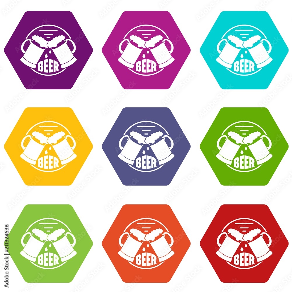 Best glass beer icons 9 set coloful isolated on white for web Best glass beer icons 9 set coloful isolated on white for web