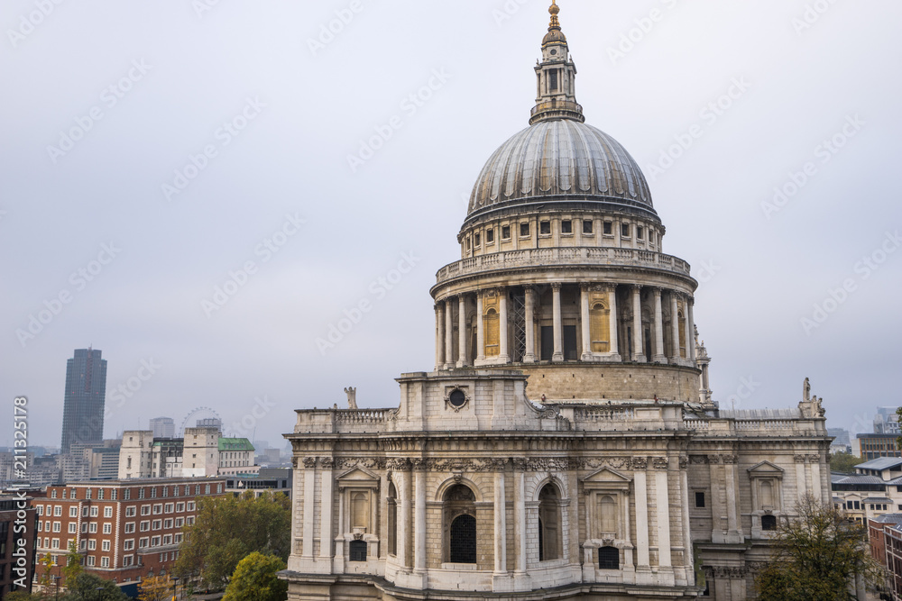 View of  St Paul's cathedral at cloudy autumn day