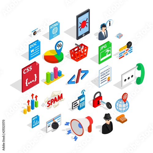 Database cloud icons set. Isometric set of 25 database cloud vector icons for web isolated on white background