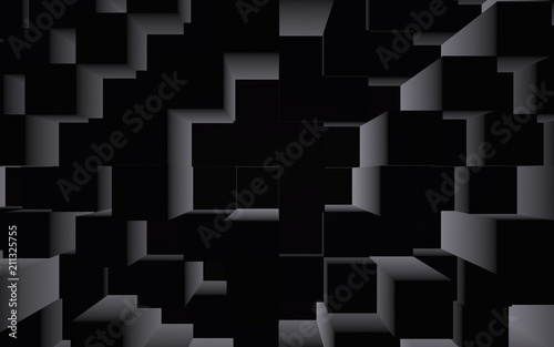 Abstract dark elegant cube geometric background. Chaotically advanced rectangular bars. 3D Rendering, 3D illustration