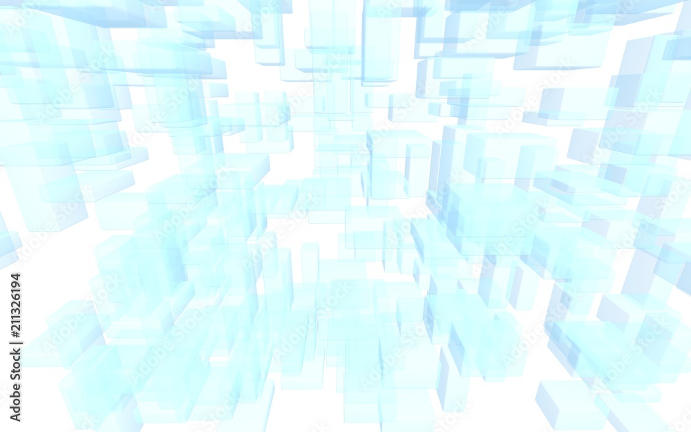 Blue and white abstract digital and technology background. The pattern with repeating rectangles. 3D illustration