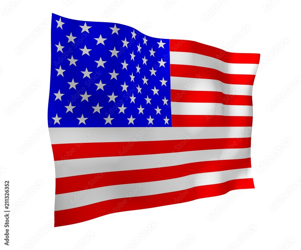 Fototapeta premium Waving flag of the United States of America. Stars and Stripes. State symbol of the USA. 3D illustration
