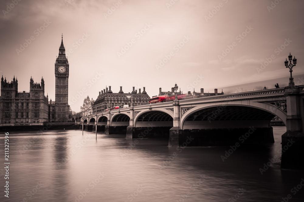 Big Ben and Westminster Bridge - vintage colours 