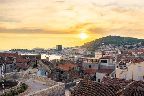 Rooftops of Split old town at sunset, Dalmatia, Croatia