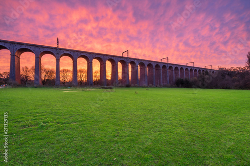 Railway Viaduct viewed at sunrise near Welwyn Garden City, England photo