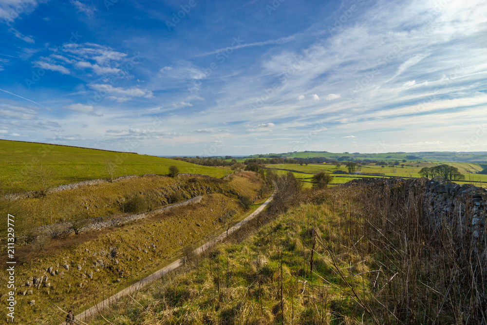 Peak District landscape on sunny day, England