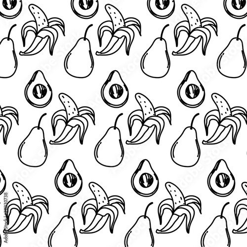 line avocado with pear and banana fruits background