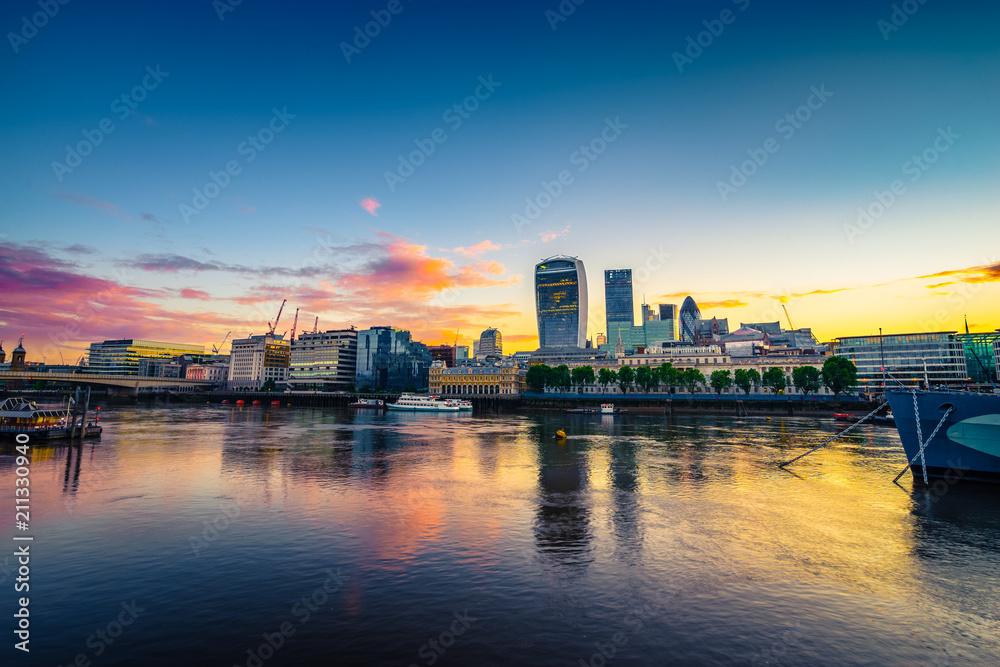 London finance district at sunrise