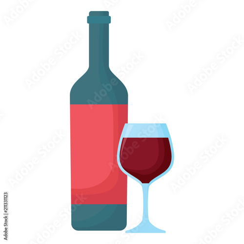 wine bottle and glass icon over white background, vector illustration