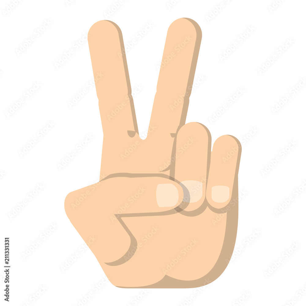 Hand with two fingers up in the peace or victory symbol icon over white background, vector illustration Hand with two fingers up in the peace or victory symbol icon over white background, vector illustration