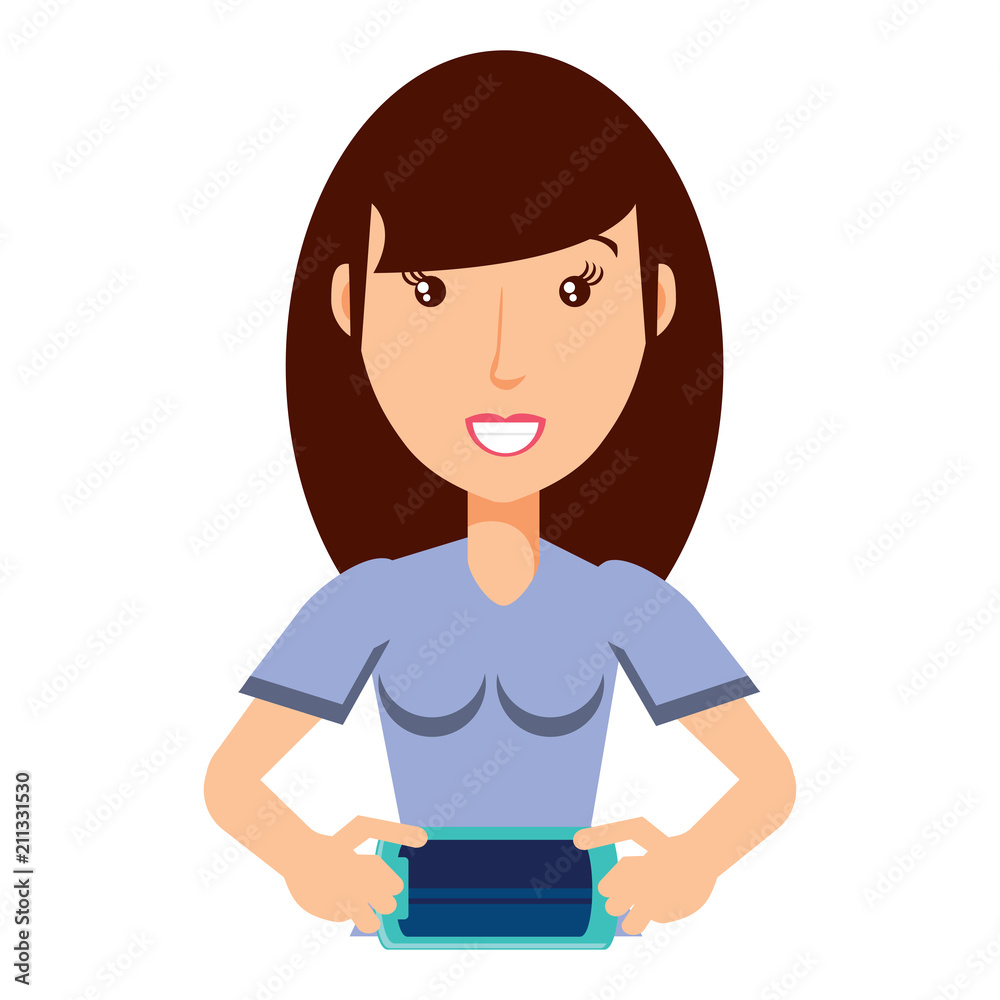 Cartoon woman using a cellphone over white background, vector illustration Cartoon woman using a cellphone over white background, vector illustration
